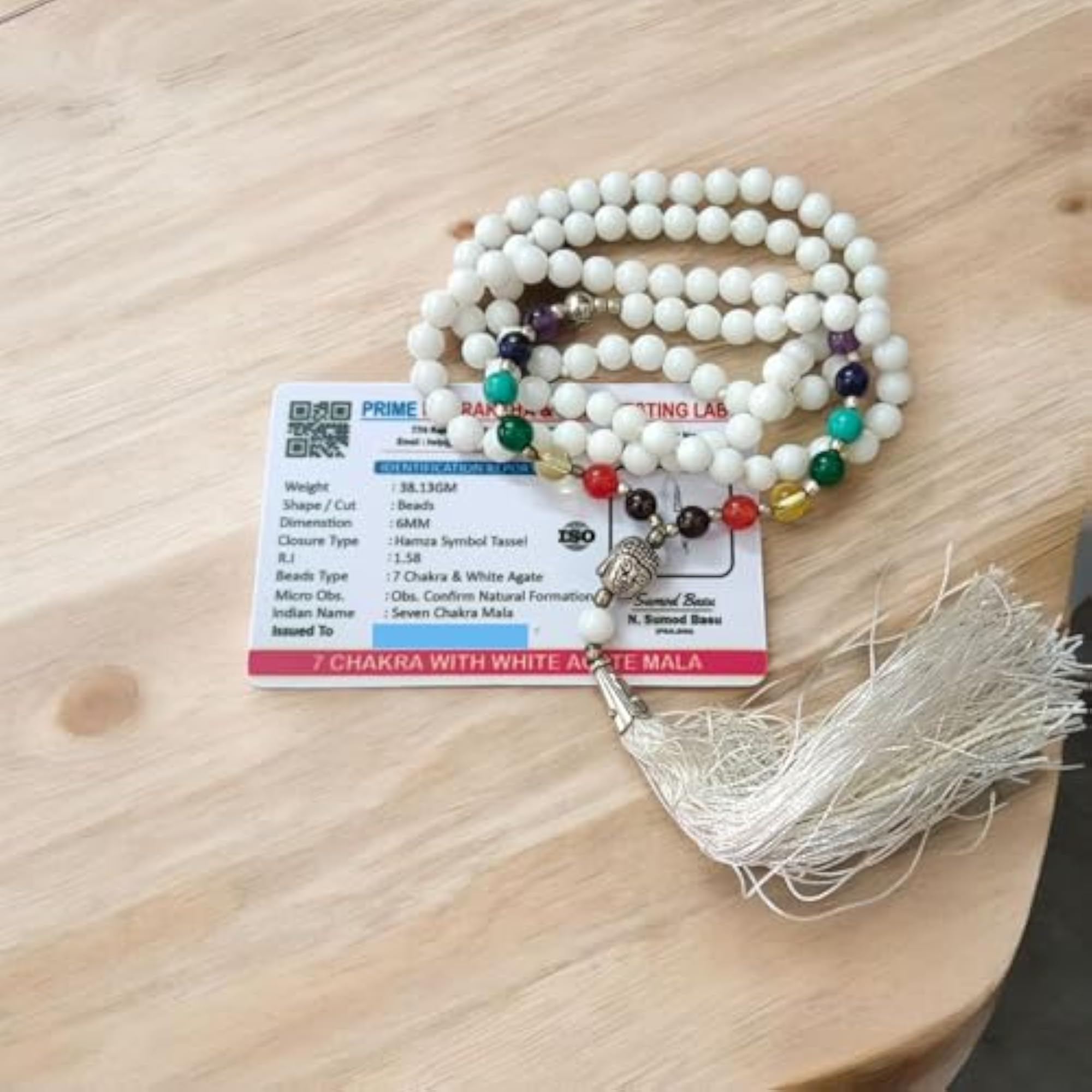 7 Chakra with White Agate Mala - Seven Chakra Mala - 108+1 Beads 6MM - Lab Certified